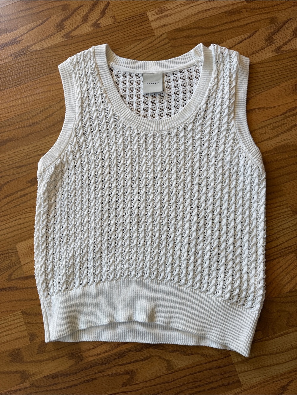 Varley White Open-Knit Sleeveless Sweater Tank